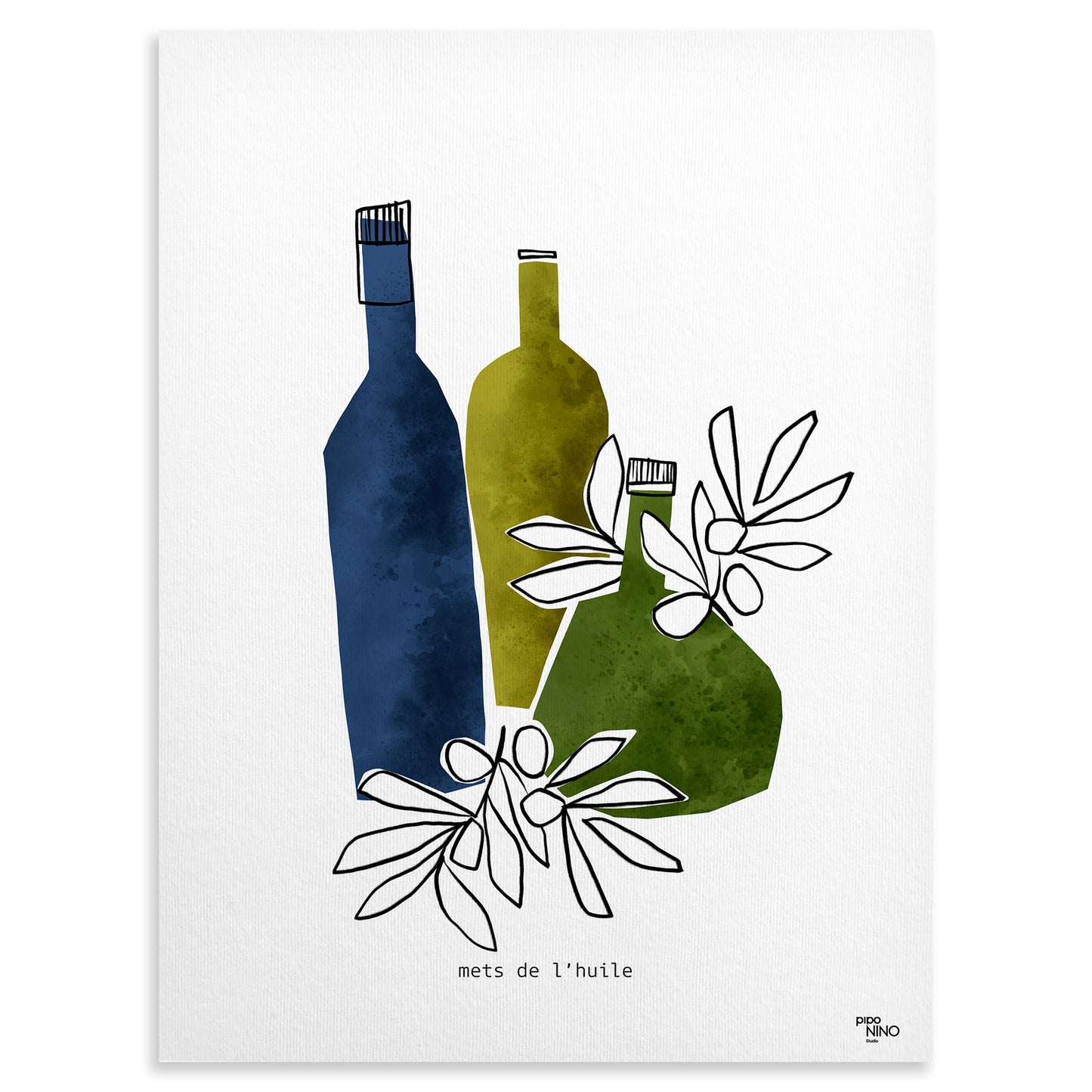 Affiche cuisine HUILE D'OLIVE bleue et verte