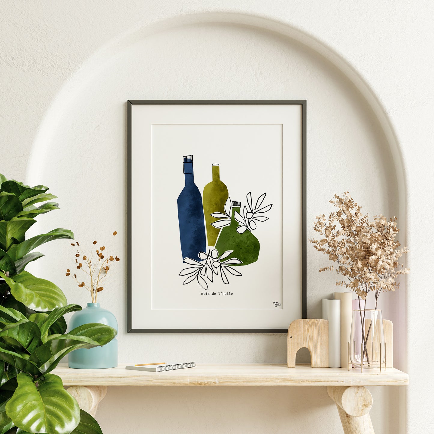 Affiche cuisine HUILE D'OLIVE bleue et verte