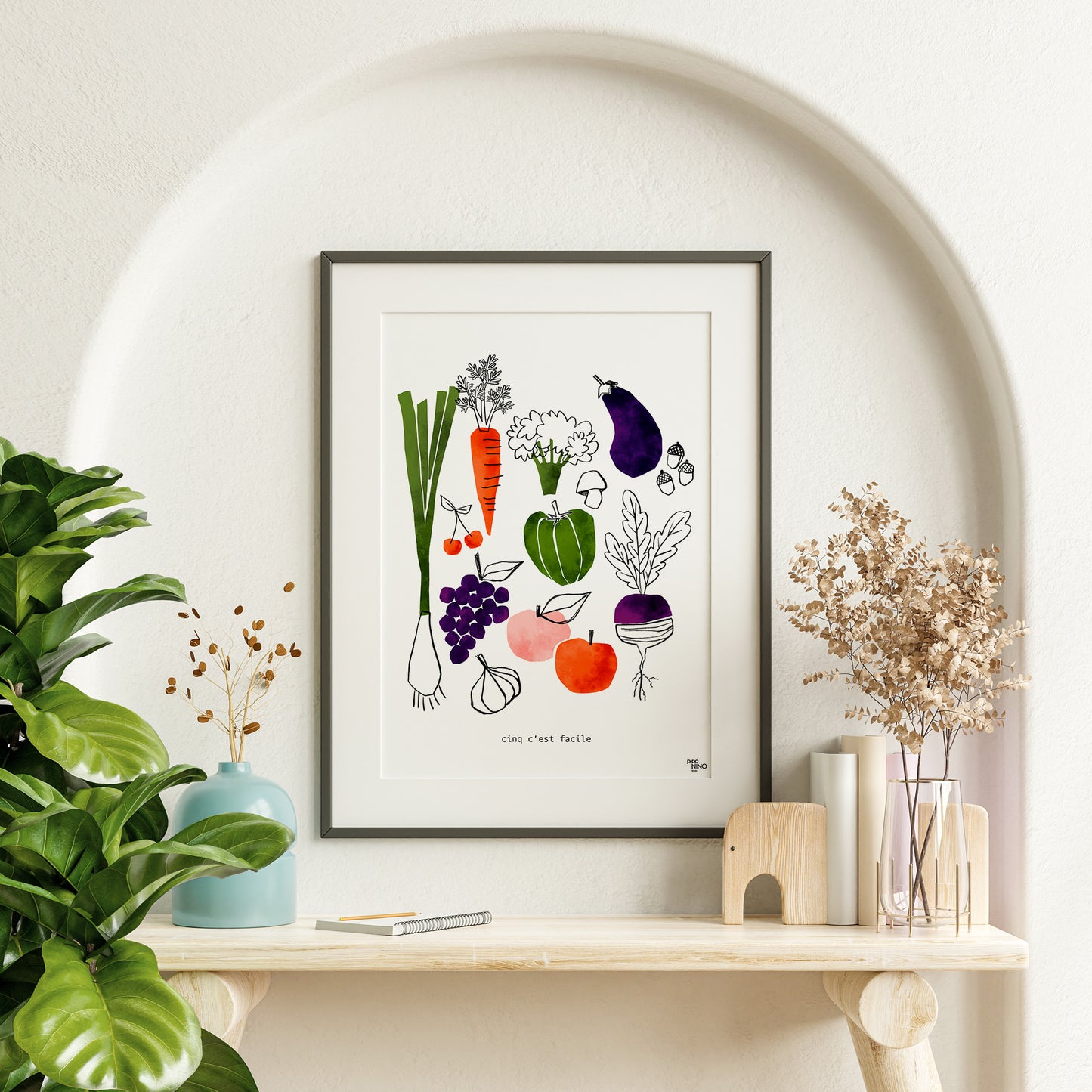 Affiche cuisine -FRUITS & LEGUMES verts oranges et violets