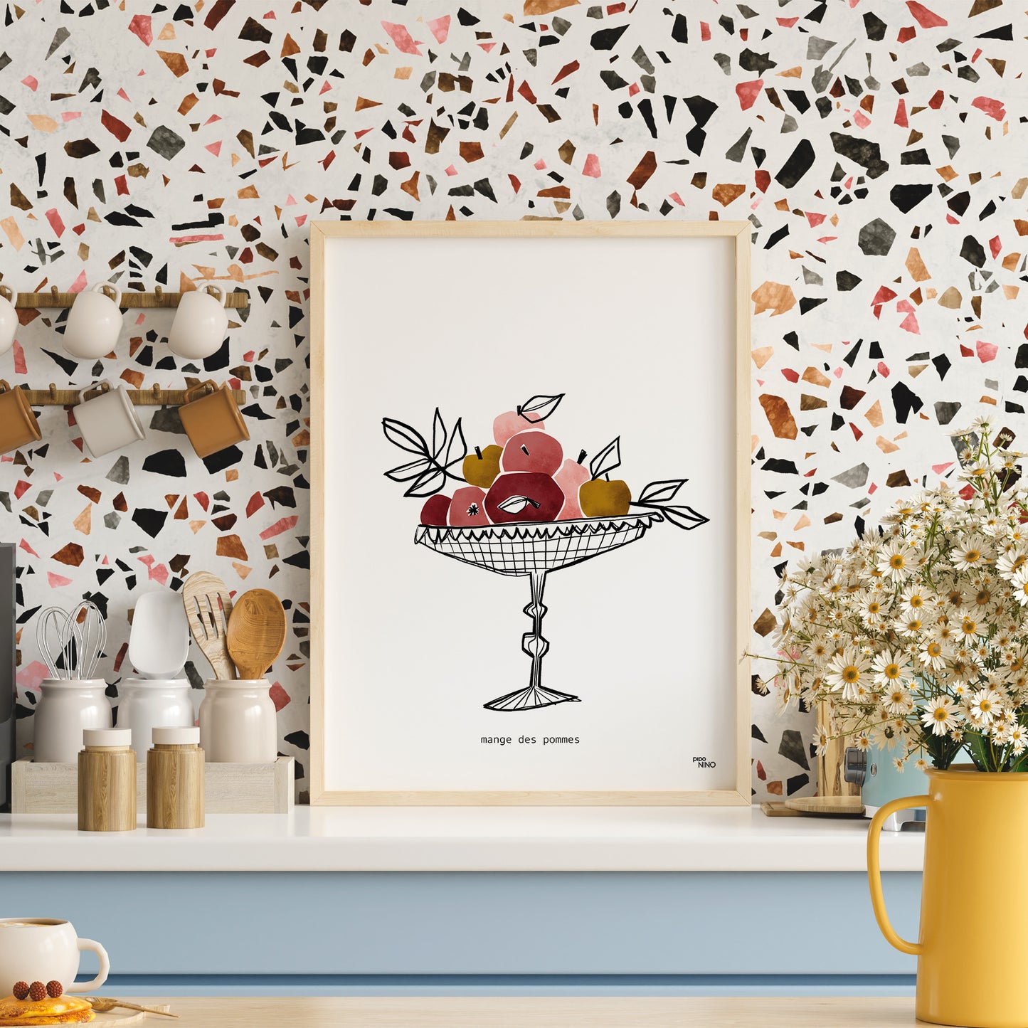 Affiche pommes roses et jaunes