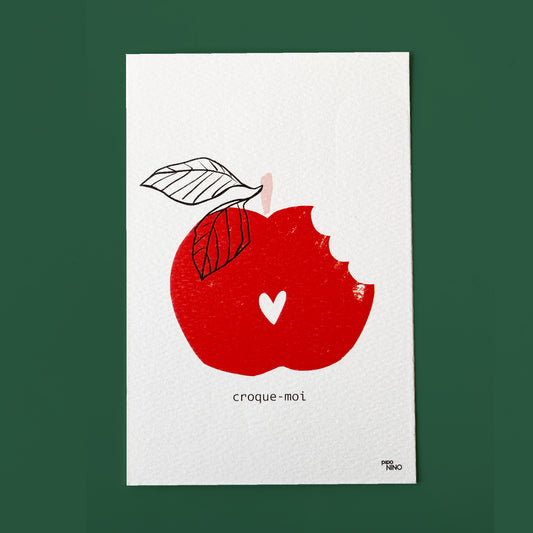Carte postale amour POMME rouge
