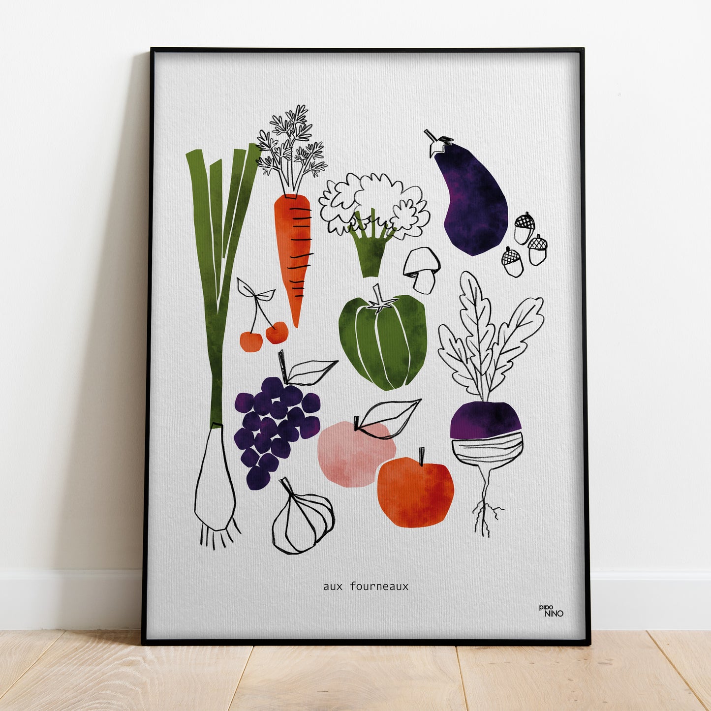 Affiche cuisine -FRUITS & LEGUMES verts oranges et violets