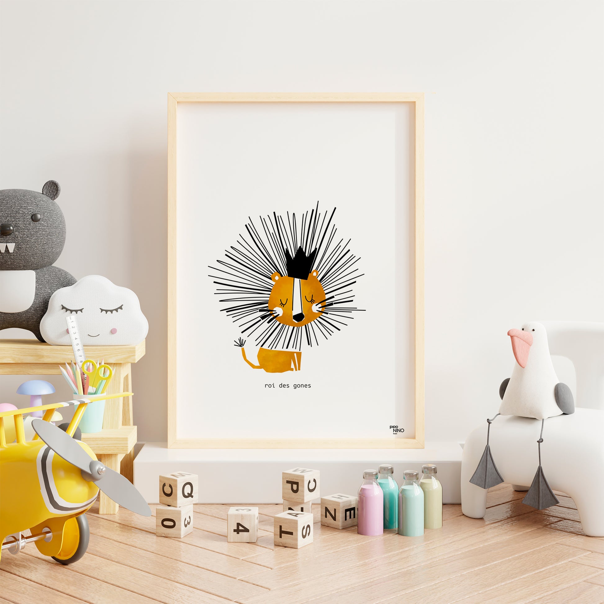 Affiche lyon - LION jaune noir savane – piponino