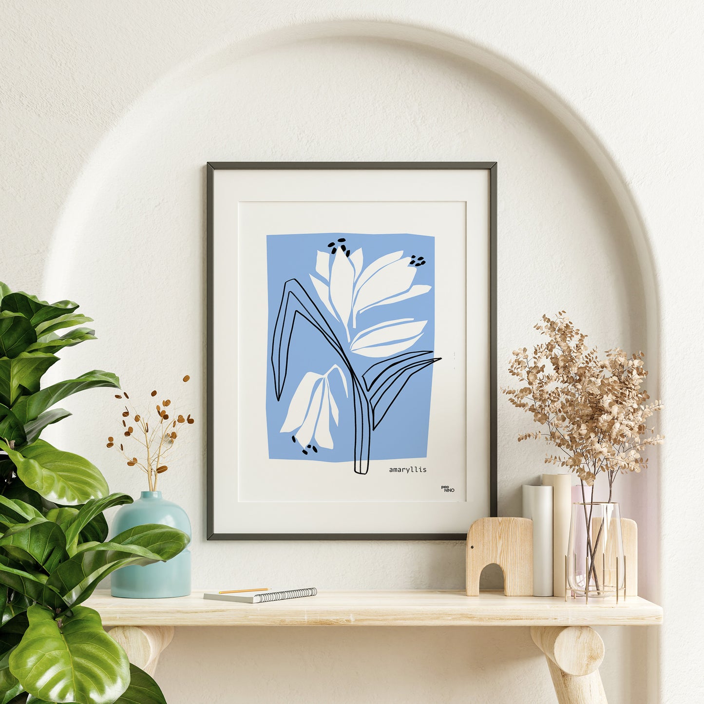 Affiche fleurs bleu AMARYLLIS
