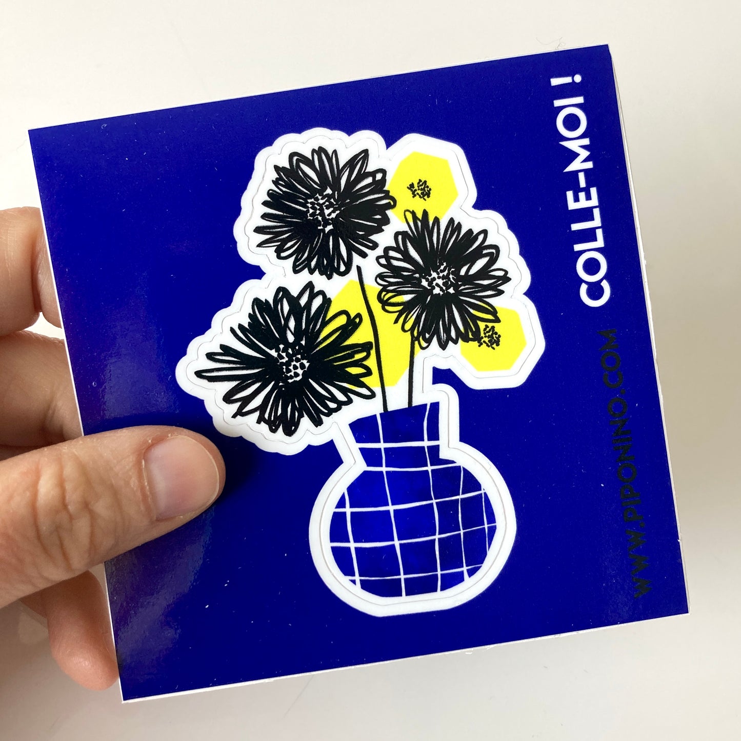 Sticker autocollant FLEURS - vase bleu